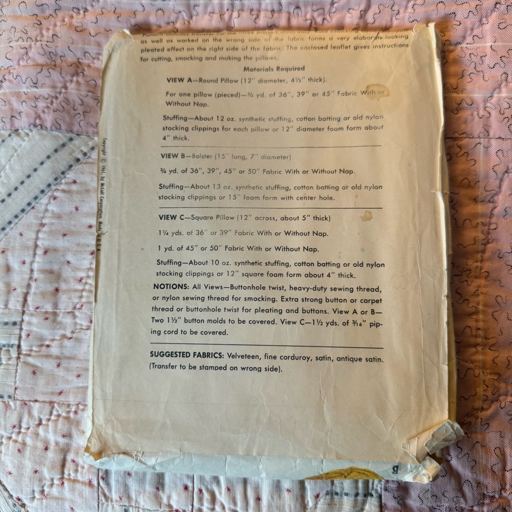 McCalls Smocked Pillow Transfer Pattern - Picture 2 of 2